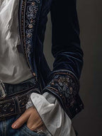 Éloïse | Veste longue brodée vintage bleu marine