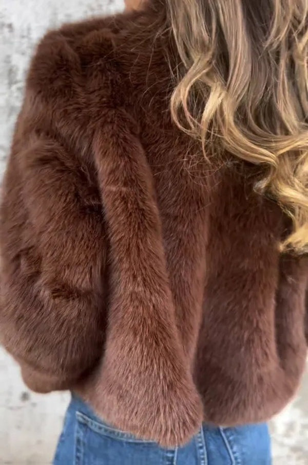 Anaïs | Veste décontractée en fausse fourrure à col roulé zippé