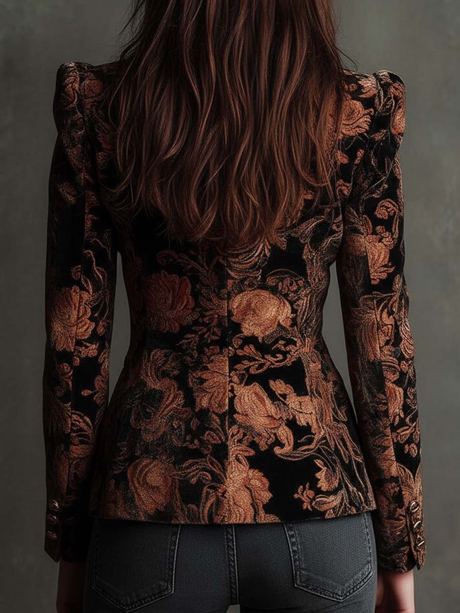 Jade | Blazer Tailleur Imprimé Fleuri Noir et Bronze
