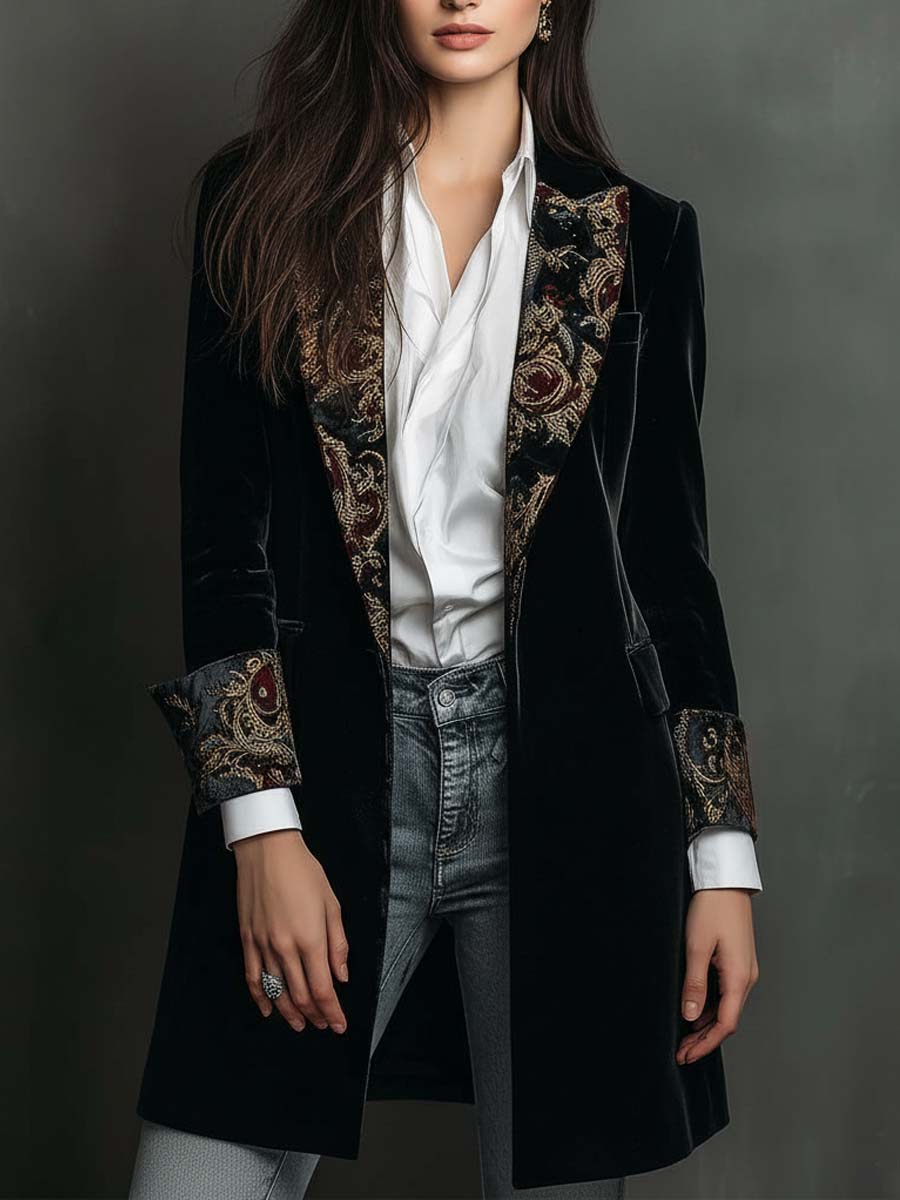 Romane | Blazer ajusté imprimé baroque noir