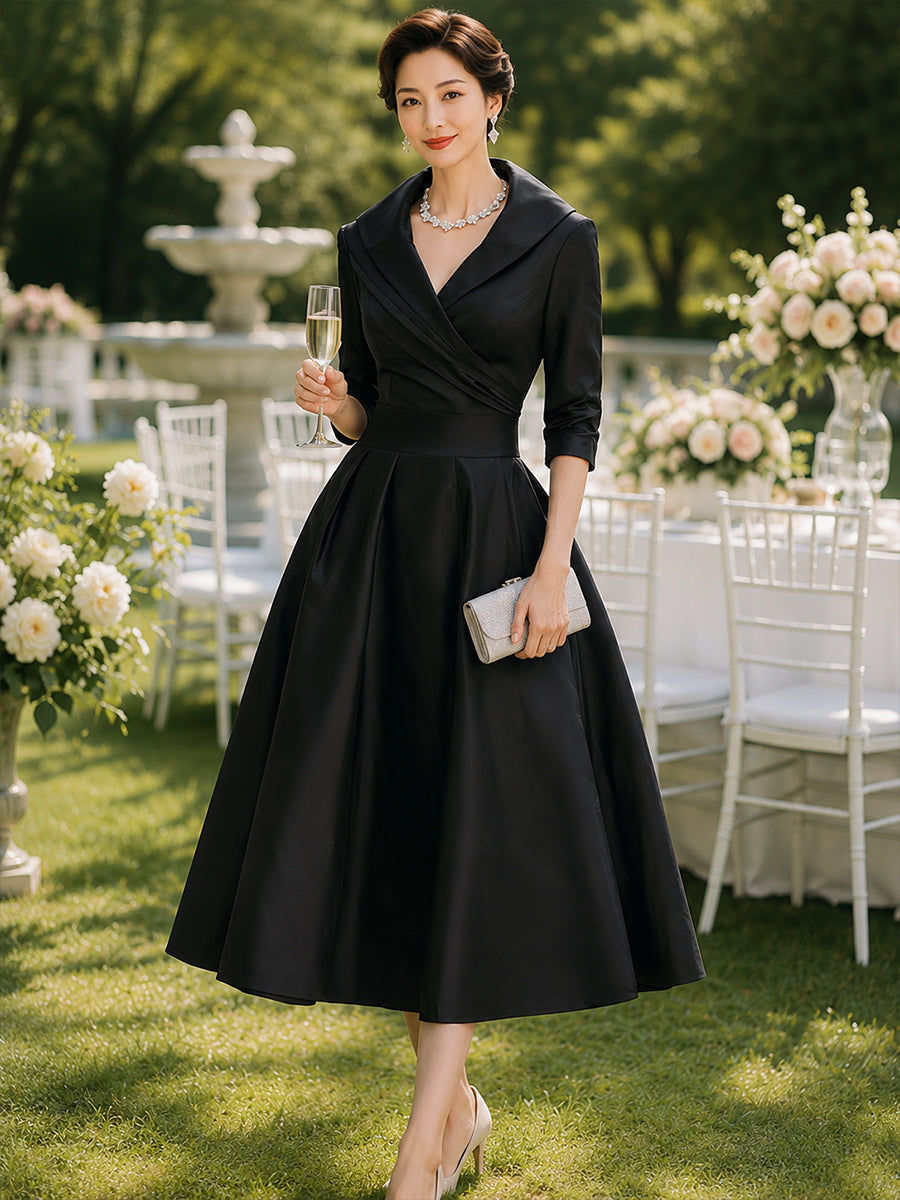 Adèle | Robe mi-longue en satin d’inspiration vintage à col drapé