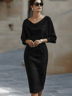 Camille | Robe Midi Drapée Blanche à Manches Chauve-Souris