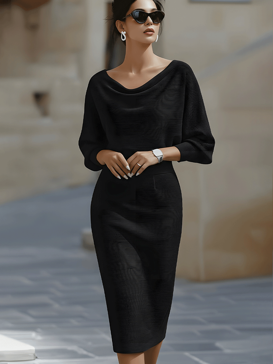 Camille | Robe Midi Drapée Blanche à Manches Chauve-Souris