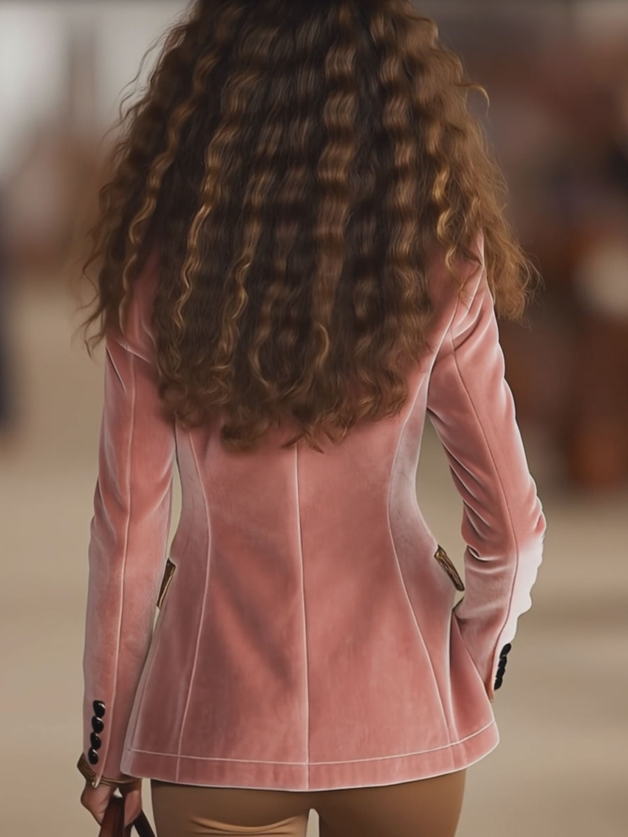 Mélusine | Blazer rose en velours à imprimé léopard et un bouton