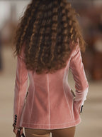 Mélusine | Blazer rose en velours à imprimé léopard et un bouton