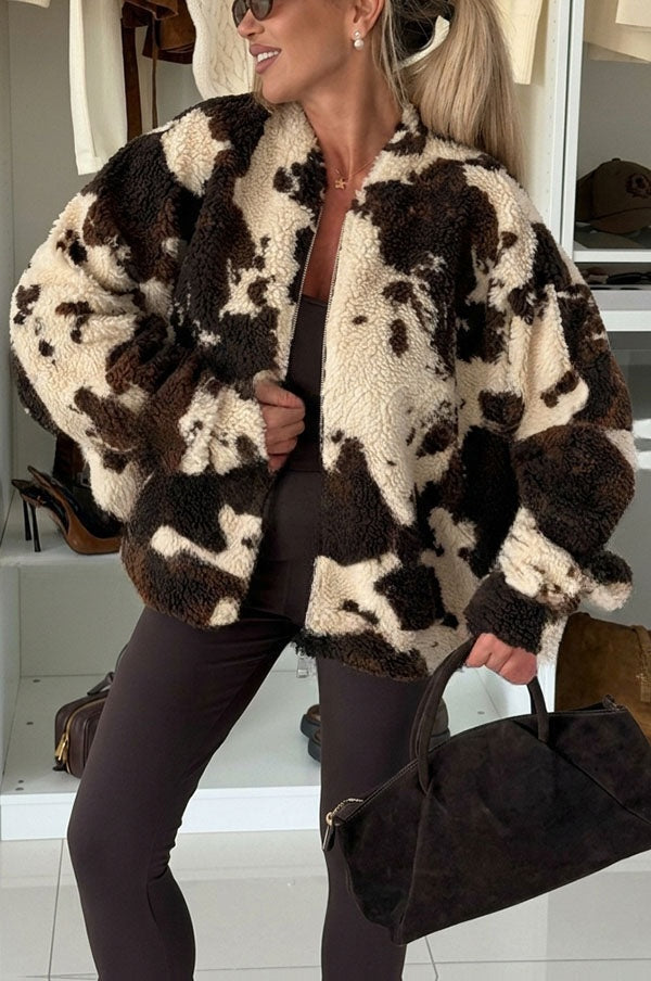 Mathilde | Manteau zippé en polaire peluche effet ourson, coloris contrastés