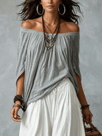 Almudena | Conjunto blusa off-shoulder y pantalón palazzo