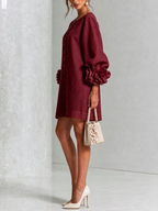 Odette | Robe texturée à col rond et poignets fleuris