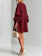 Odette | Robe texturée à col rond et poignets fleuris