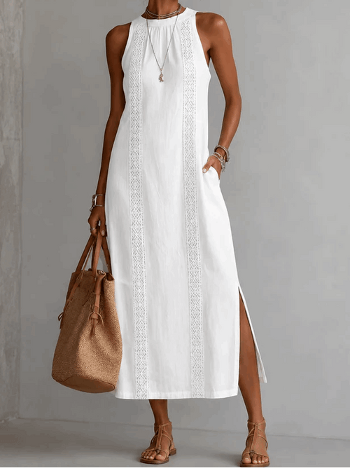 Alba | Vestido midi blanco con detalle de encaje