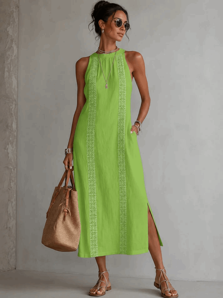 Alba | Vestido midi blanco con detalle de encaje
