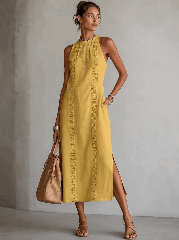 Alba | Vestido midi blanco con detalle de encaje