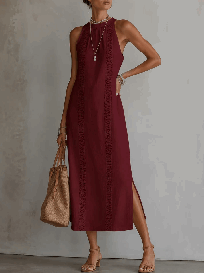 Alba | Vestido midi blanco con detalle de encaje