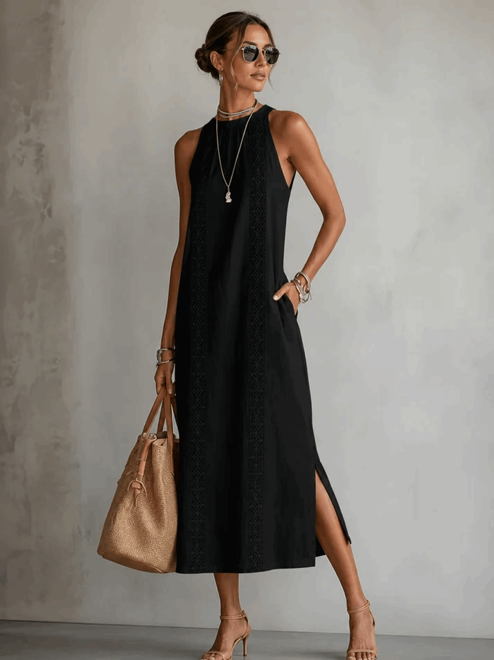 Alba | Vestido midi blanco con detalle de encaje
