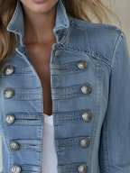 Émilie | Veste militaire en jean bleu à col montant