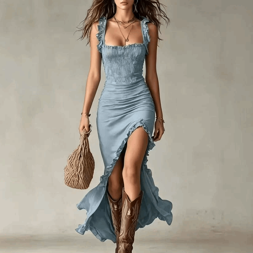 Sandra | Vestido  Drapeado con Abertura Lateral