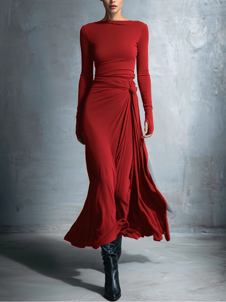 Séraphine | Robe longue drapée à nœud latéral