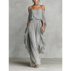 Philippine | Ensemble fluide gris, top à fines bretelles et pantalon léger