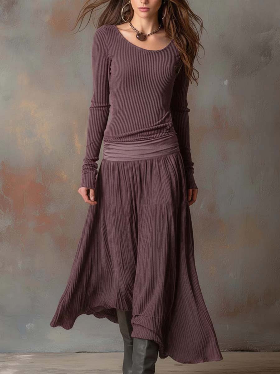 Chloé | Robe longue vintage en maille côtelée gris anthracite