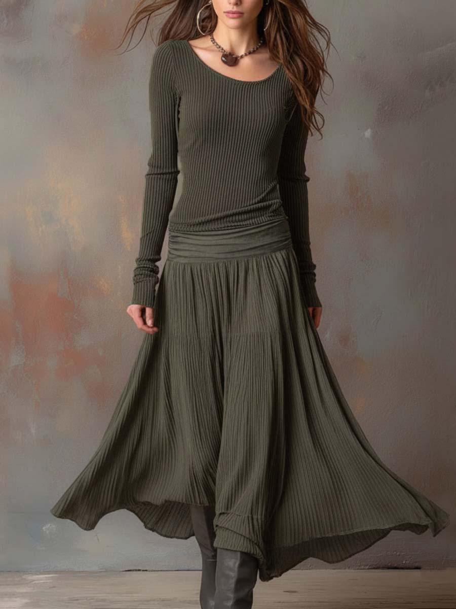 Chloé | Robe longue vintage en maille côtelée gris anthracite