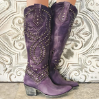 Évelyne | Bottes hautes à clous, bout pointu et talon bloc mi-haut
