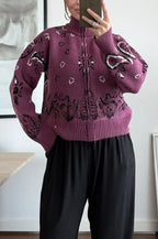Clémence | Gilet ample à col haut zippé en maille à imprimé bandana