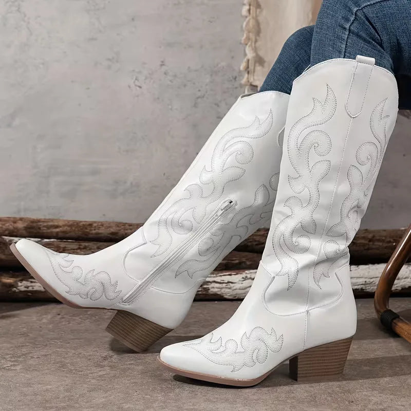 Colette | Bottes hautes à broderie western et bout pointu
