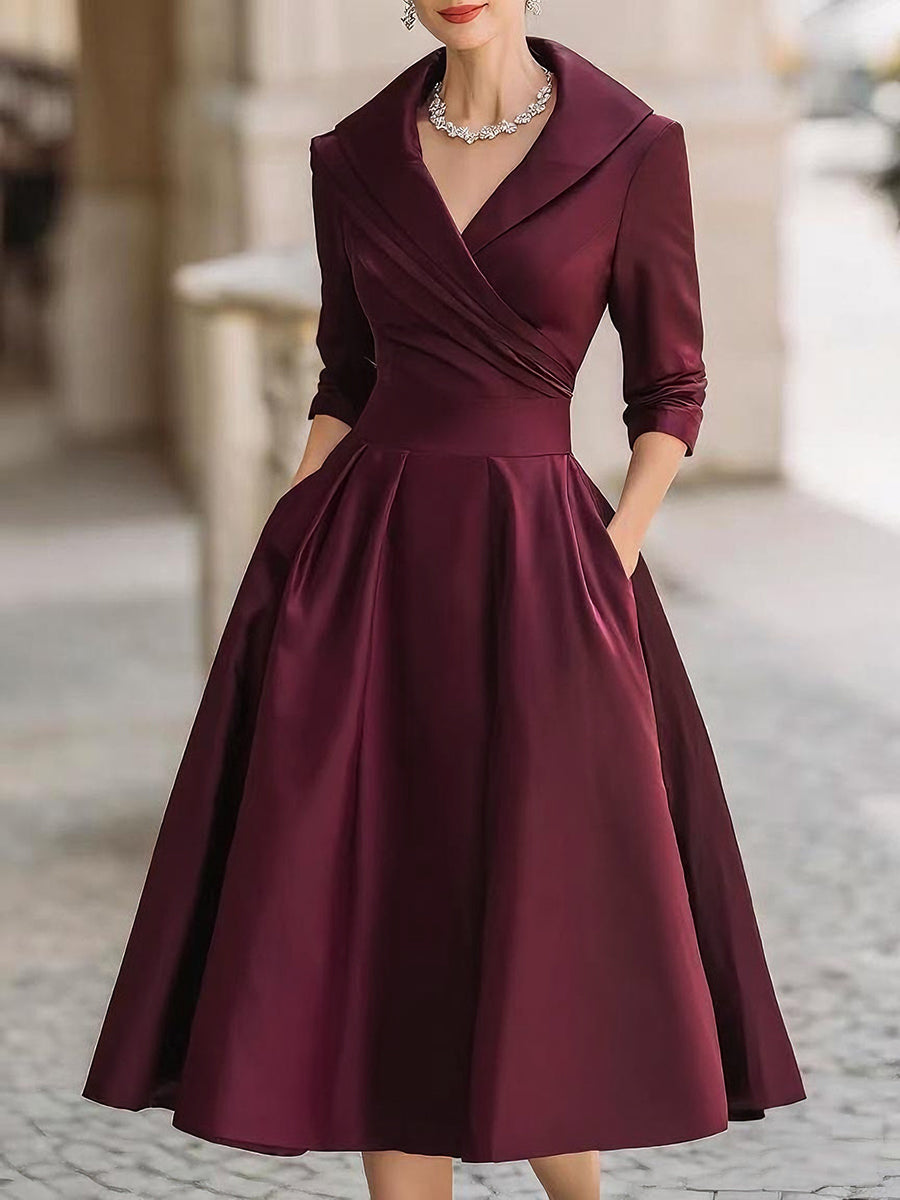 Adèle | Robe mi-longue en satin d'inspiration vintage à col drapé