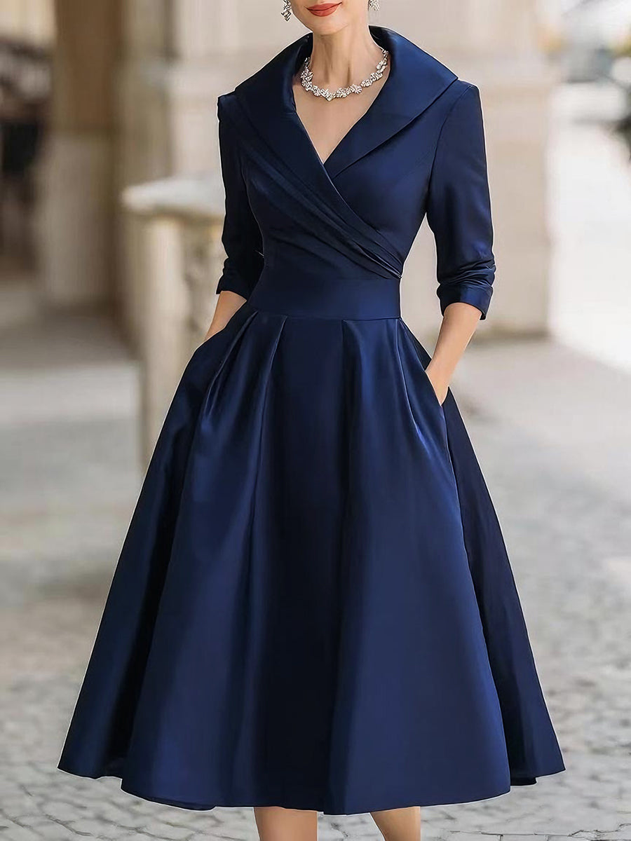 Adèle | Robe mi-longue en satin d'inspiration vintage à col drapé