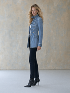 Émilie | Veste militaire en jean bleu à col montant