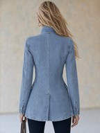 Émilie | Veste militaire en jean bleu à col montant