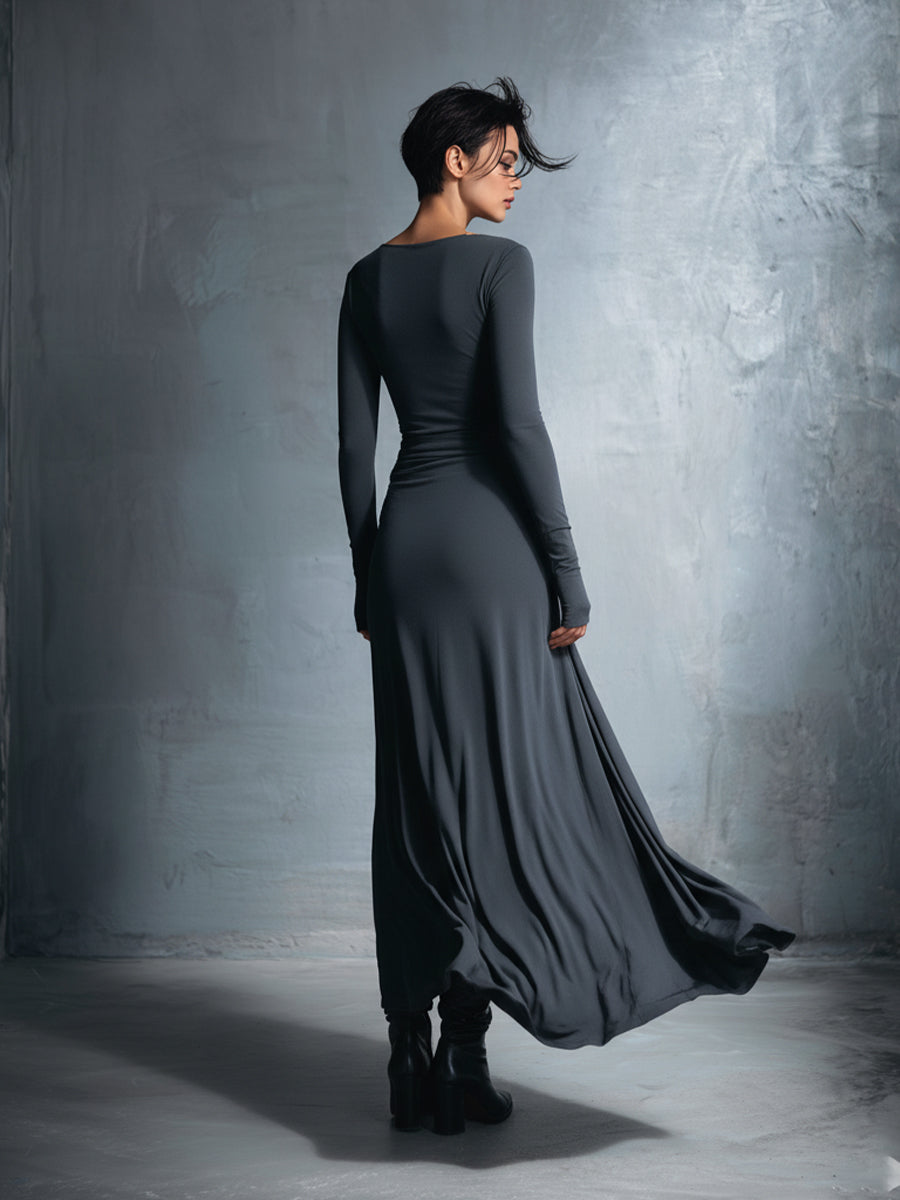 Séraphine | Robe longue drapée à nœud latéral