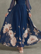 Claudine | Robe longue florale décolleté en V et manches longues