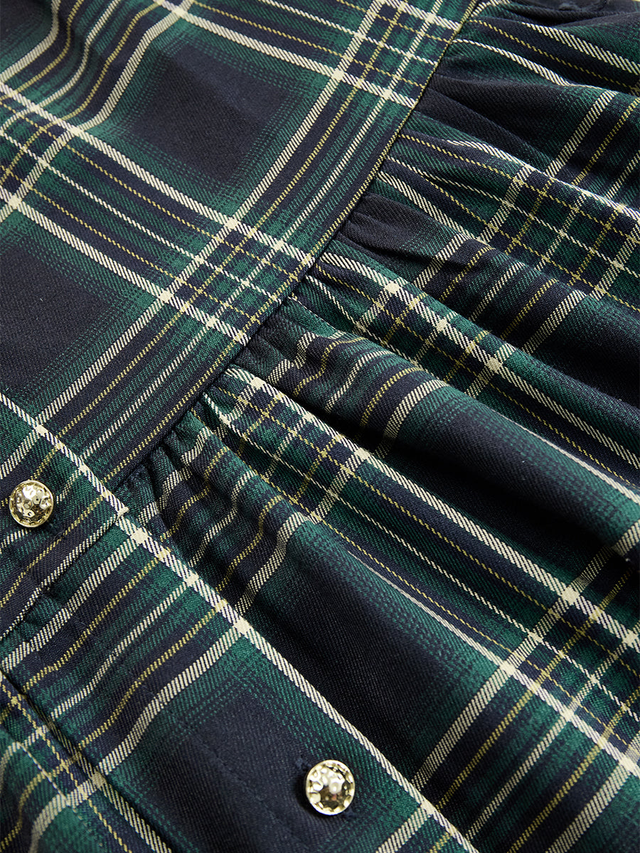 Margaux | Robe longue à revers et carreaux brun rougeâtre, style ethnique rétro