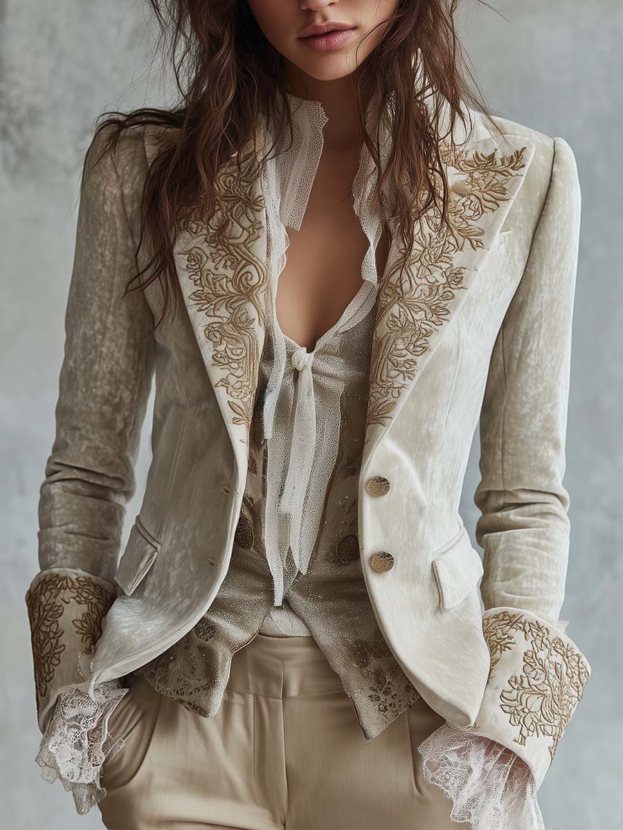 Éléonore | Blazer tailleur ivoire brodé
