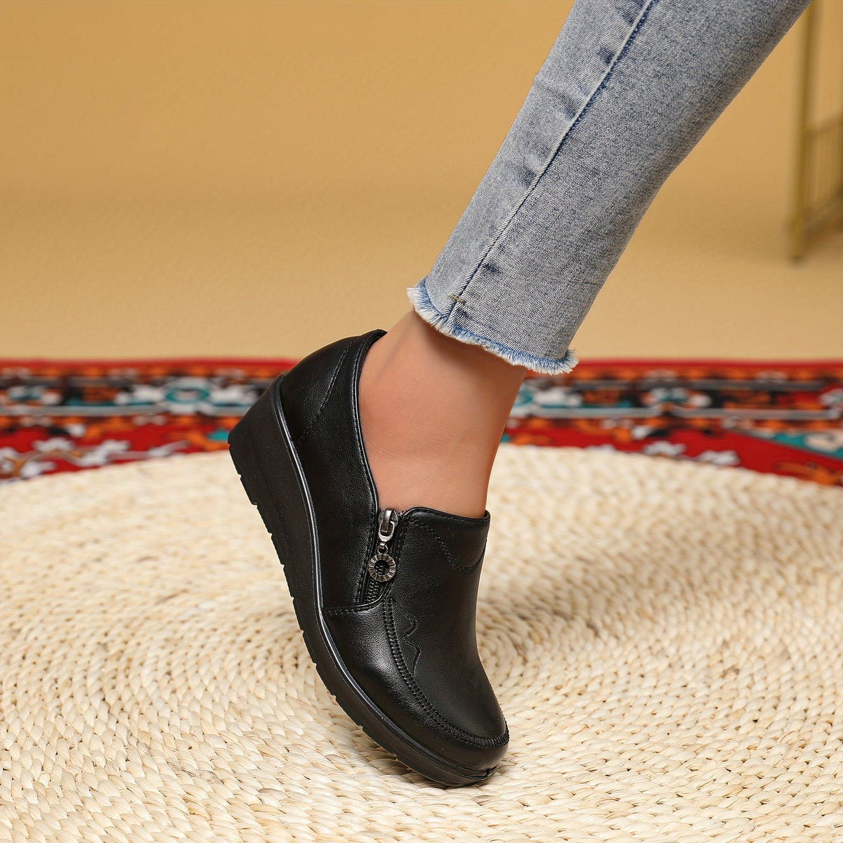 Dominique | Mocassins compensés à zip latéral