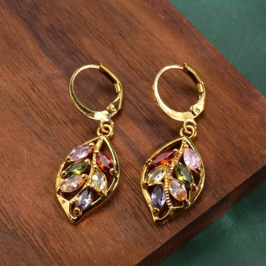 Madeleine - Boucles d'oreilles vintage à la feuille d'or multicolore