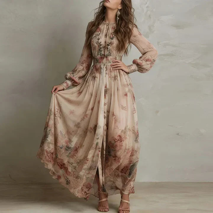 Solveig | Robe longue vintage fleurie taille haute