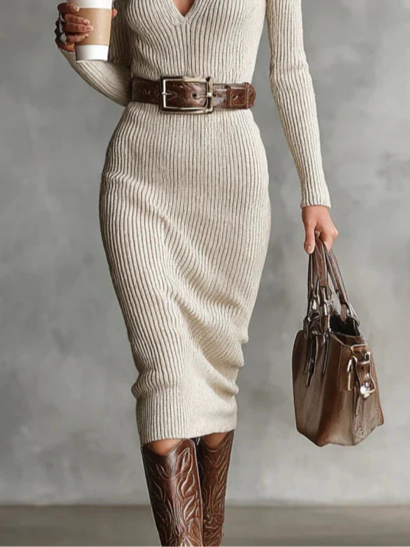Amandine | Robe d'automne en maille côtelée.