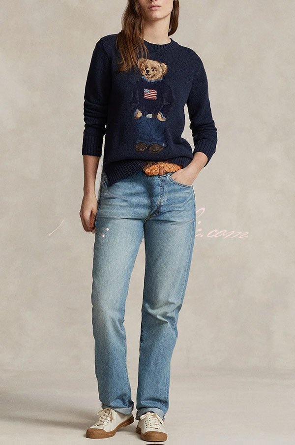Colette | Pull ample en maille vintage américain à motif ourson