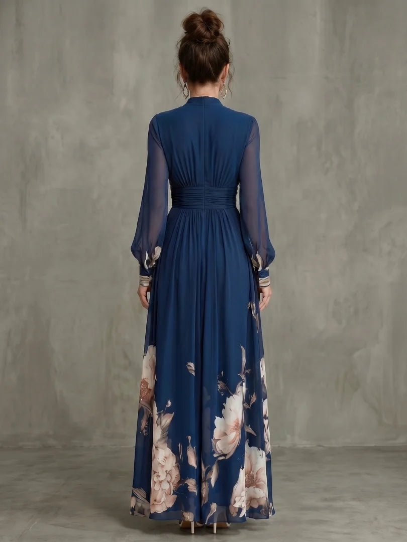 Claudine | Robe longue florale décolleté en V et manches longues