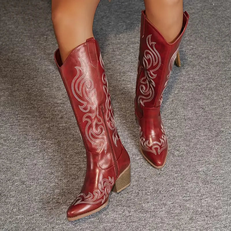 Colette | Bottes hautes à broderie western et bout pointu