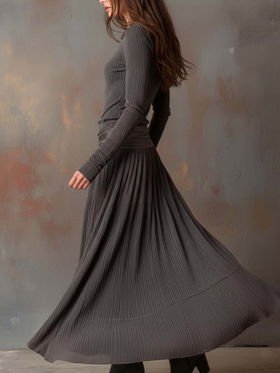 Chloé | Robe longue vintage en maille côtelée gris anthracite