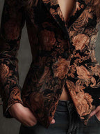 Jade | Blazer Tailleur Imprimé Fleuri Noir et Bronze