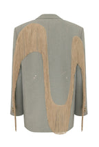 Margaux | Manteau blazer oversize à revers, manches longues et finitions à franges en forme de cœur