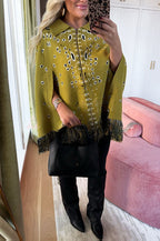 Apolline | Poncho en maille à imprimé bandana, manches ouvertes, franges et zip