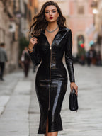 Salomé | Robe mi-longue zippée effet croco brillant
