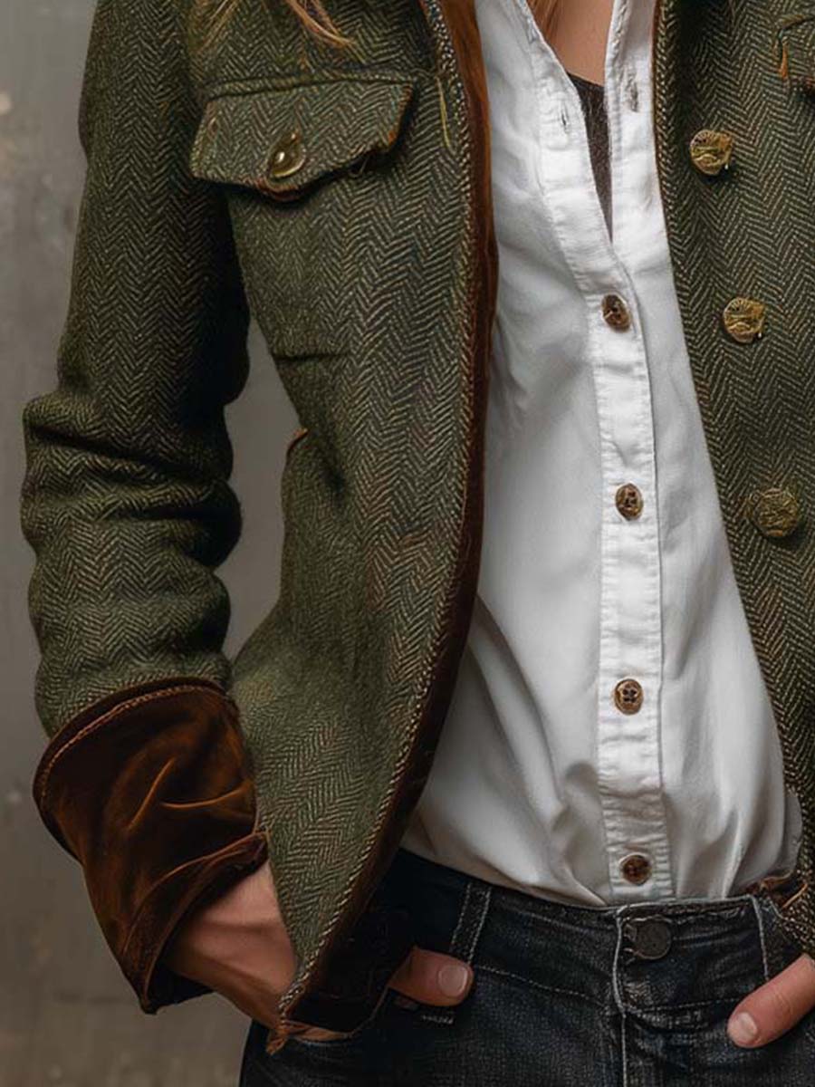 Sidonie | Blazer vintage à chevrons et liserés contrastants