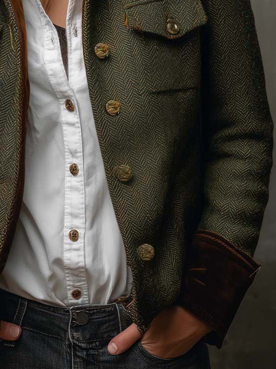 Sidonie | Blazer vintage à chevrons et liserés contrastants