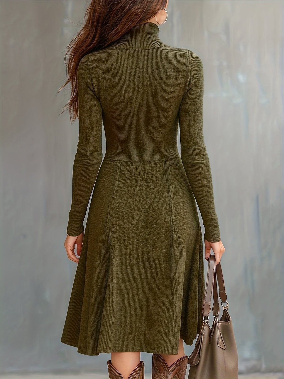 Valdine | Robe mi-longue ajustée à manches longues et fermeture éclair sur le devant pour femme